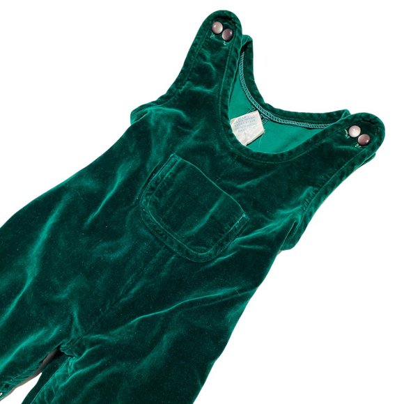 Vintage 70s Popsicle Green Velvet Overall Flared Jumpsuit - Picture 2 of 5